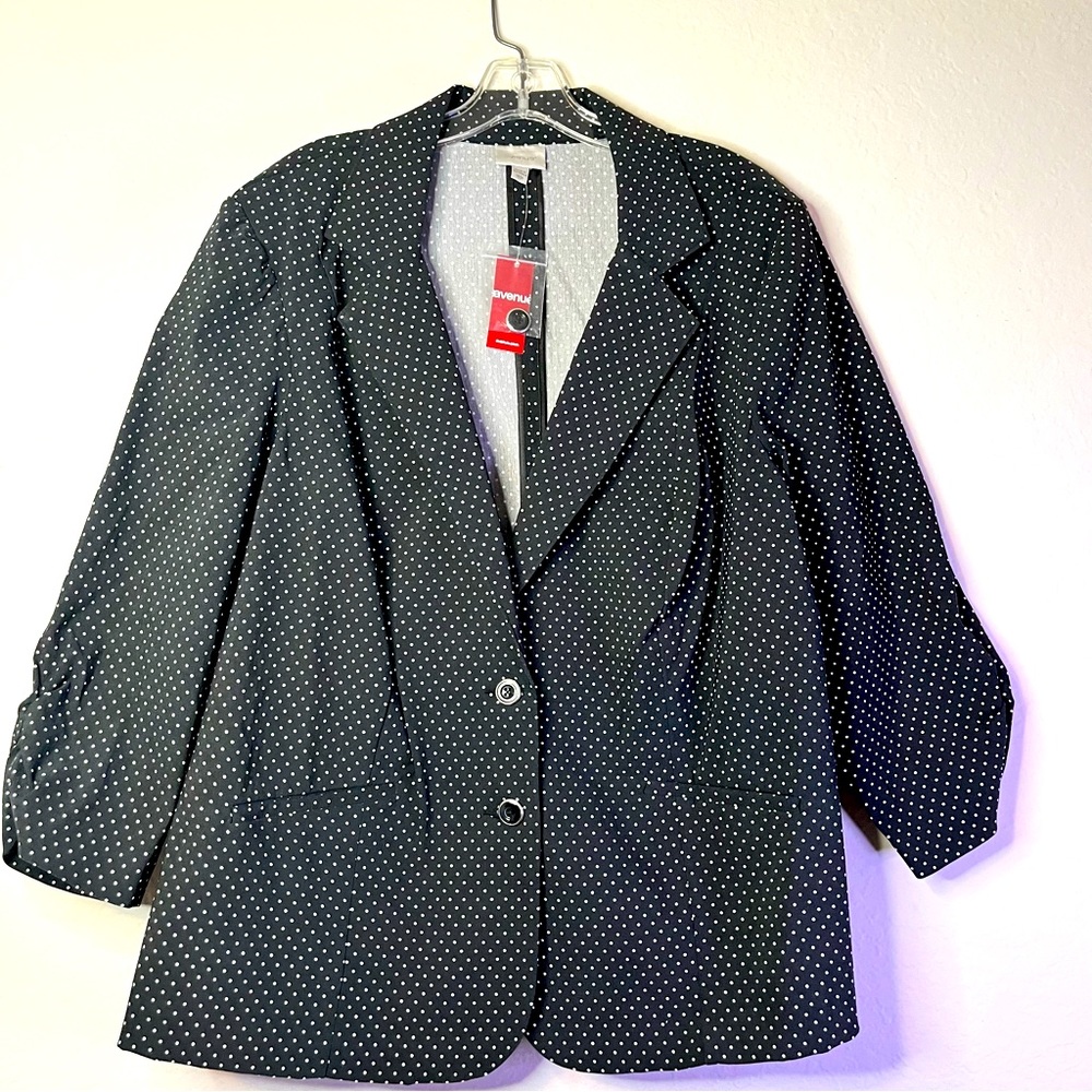 Avenue Blazer Jacket Women’s Plus Size 18/20 Black Polka Dot 3/4 Sleeves NWT